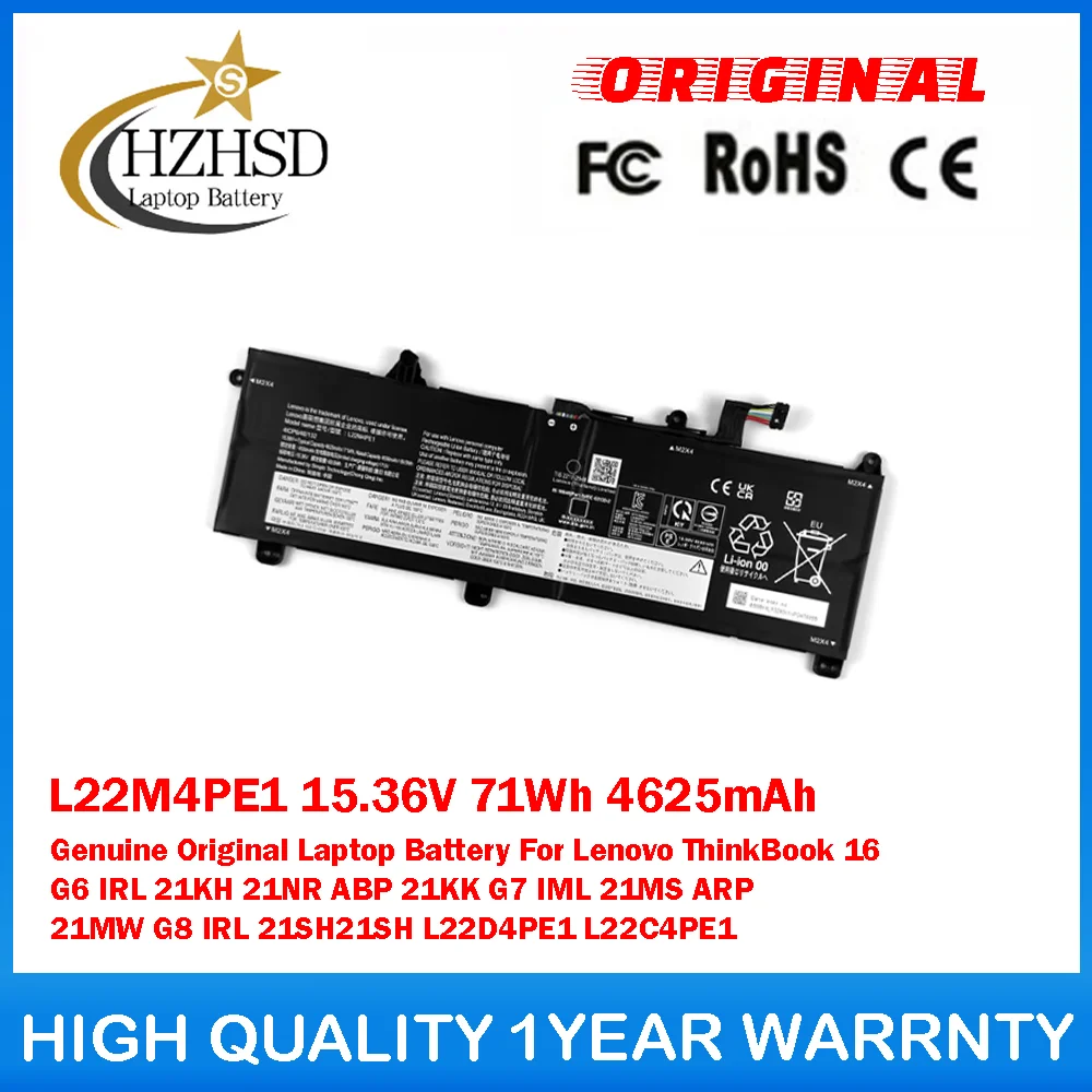 

L22M4PE1 15,36 В 71 Втч 4625 мАч Оригинальный аккумулятор для ноутбука Lenovo ThinkBook 16 G6 IRL 21KH 21NR ABP 21KK G7 IML 21MS ARP