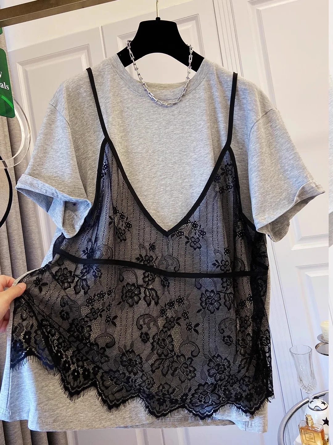

Ele Lace Splice ort Sve футболка женская больших размеров летняя повседневная модная корейская футболка круглый Ne Top Bla