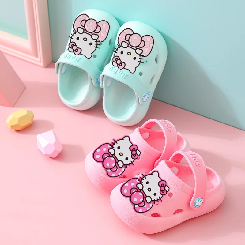 

Sanrio hello kitty, нескользящие тапочки с героями мультфильмов, летние сандалии kuromi, детские сандалии для маленьких мальчиков и девочек, милая пляжная обувь, повседневная обувь