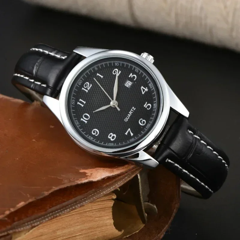 

2025 Luxury Men's Watch Round Waterproof Luminous Military Style Men's Watch Genuine Leather Belt Quartz Watch