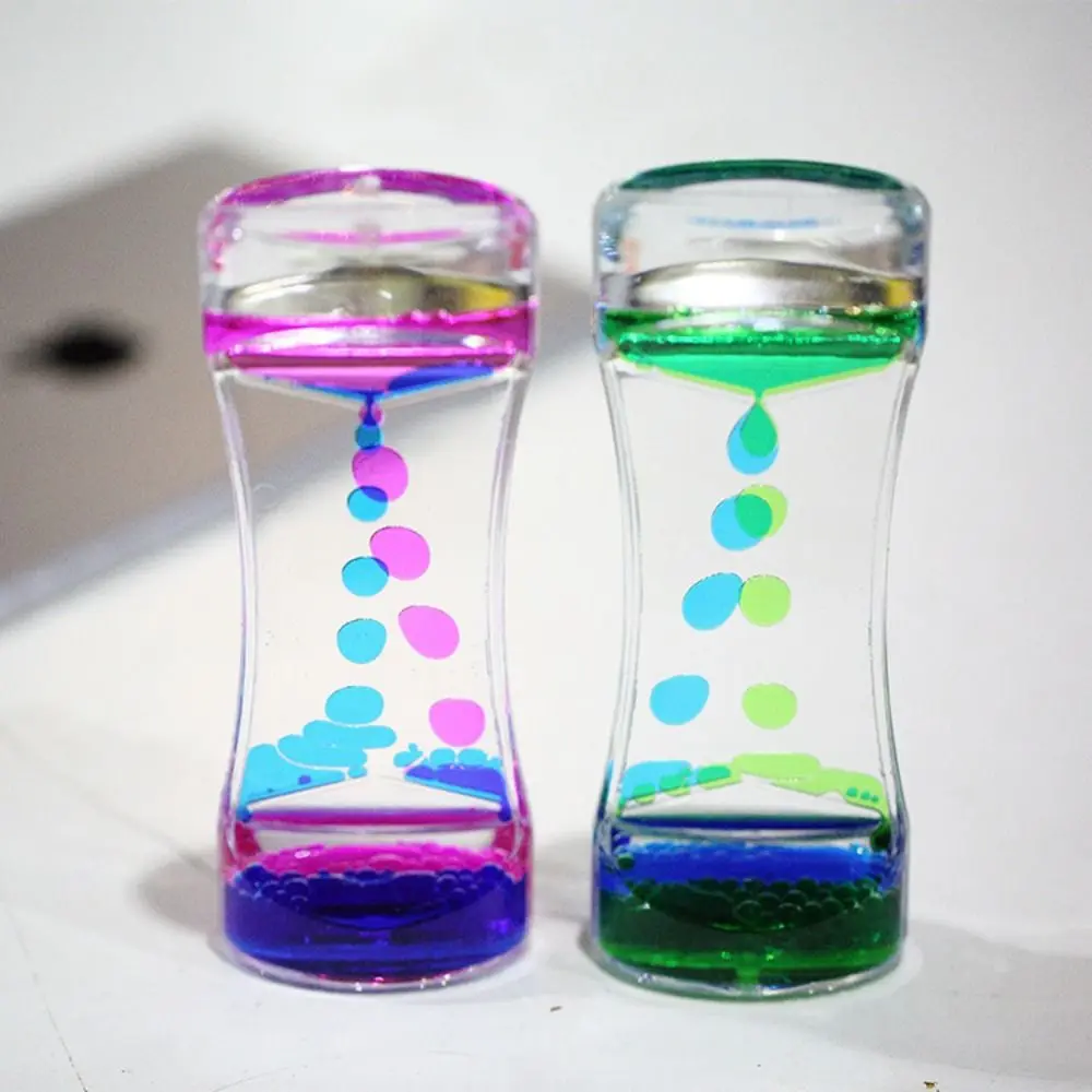 Double Colors Oil Hourglass Timer Creative Descending Sensory Bubble Floating Motion Bubble Timer Oil Drop Process
