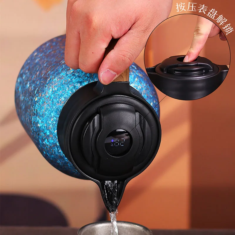 1.4L Large-capacity Pure Titanium Thermal Teapot With Temperature Display,Double-layer Vacuum Tea Infuser,Portable Drinkware