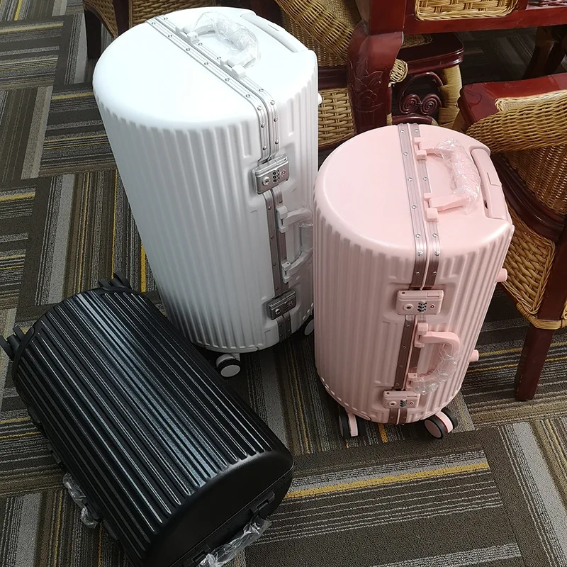 New round tube travel luggage hard case student trolley suitcase 20/24/26 inch trolley case aluminum frame luggage boarding case