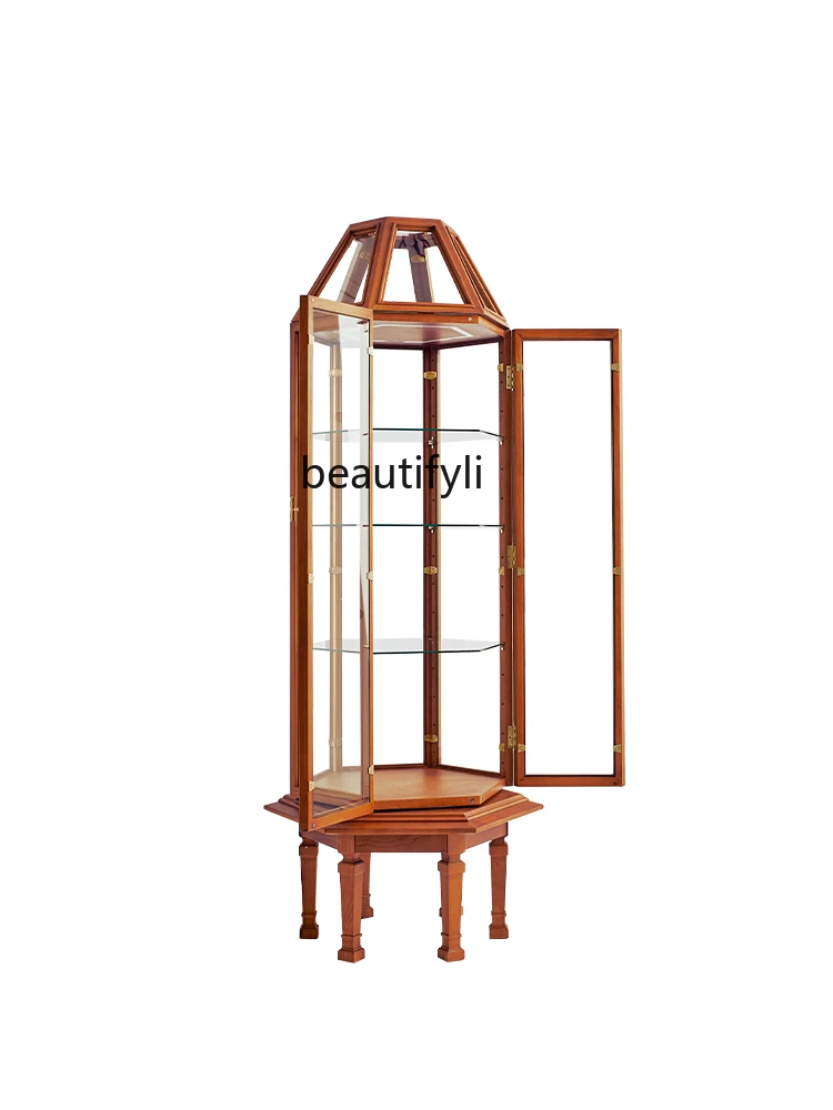 Life Moonlight Treasure Pavilion Glass Display Cabinet Cherry Wood Rotating With Light, Model Storage Wine Cabinet