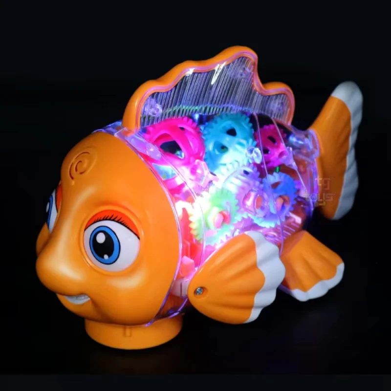 Giocattolo universale per altalena da passeggio Musica elettrica trasparente Luce lampeggiante Giocattolo per bambini Elettrico trasparente Gear Pesce incandescente Giocattoli musicali