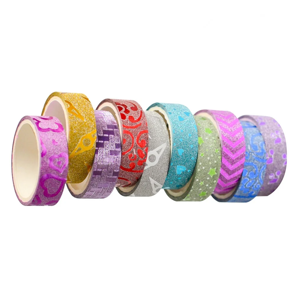10Pcs Flashy Decorative Tape Set Colorful Patterned DIY Masking for Craft Projects Scrapbook Calendar Organizer Glitter Tape