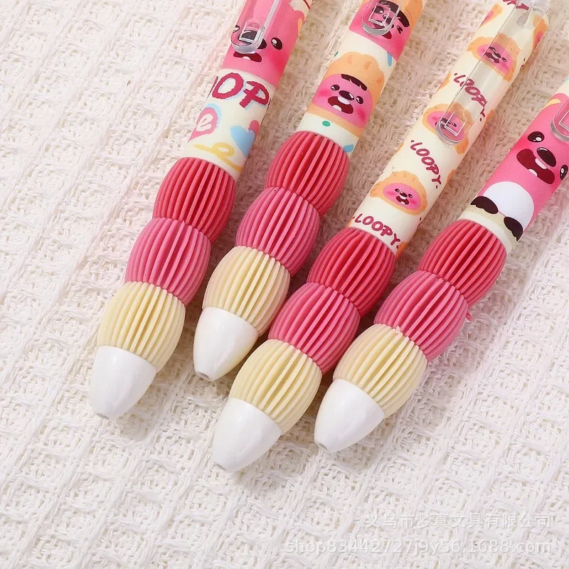 4pcs/set Cute Cartoon Loopy Retractable Pen Good-looking Quick-dry Smooth Soft Grip St Head Black Pupil Do Homework Gel Pen