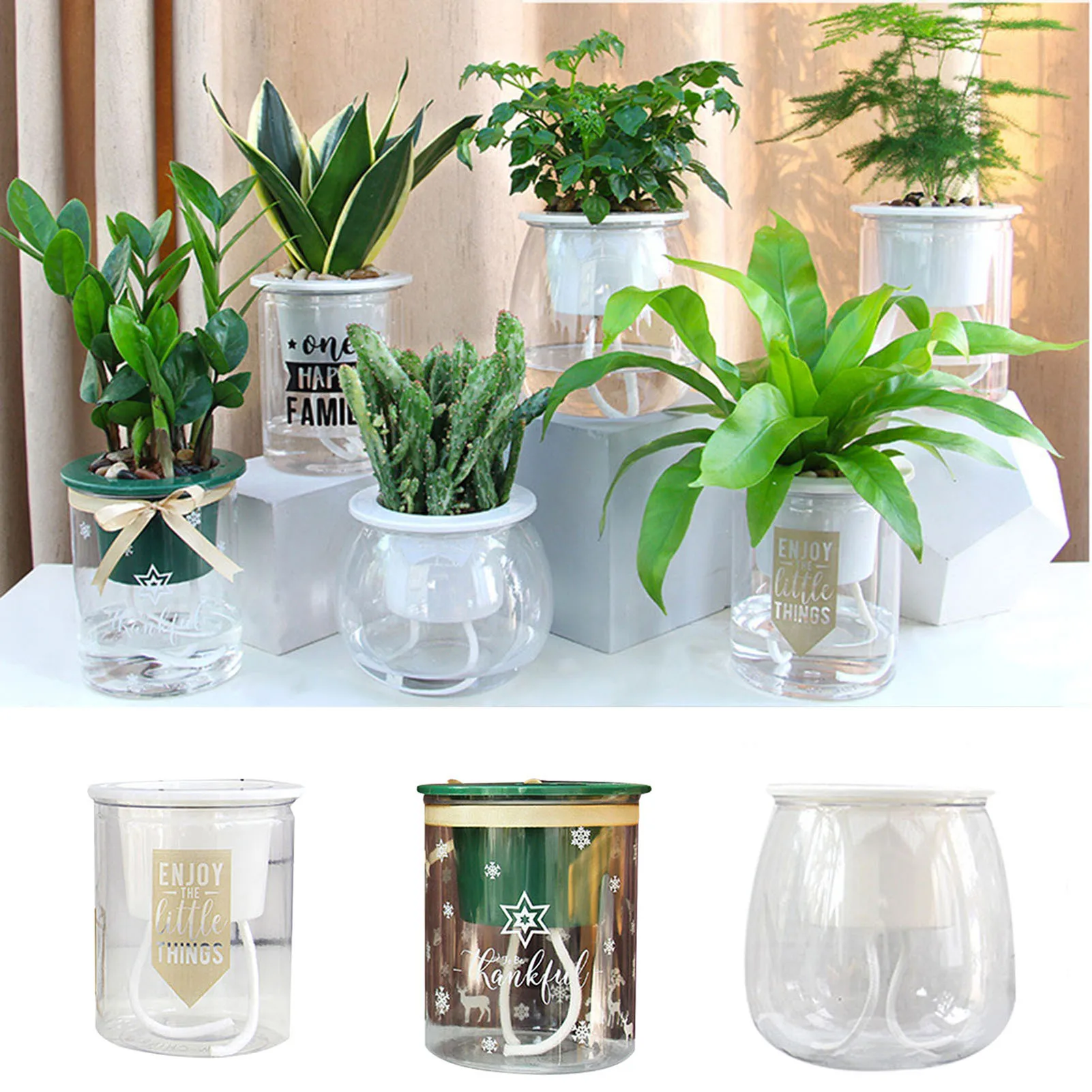 Indoor Self Watering Planter Pots Absorbent Cotton Rope Planter Indoor Plants Pots Office African Violet Pots with  Rope