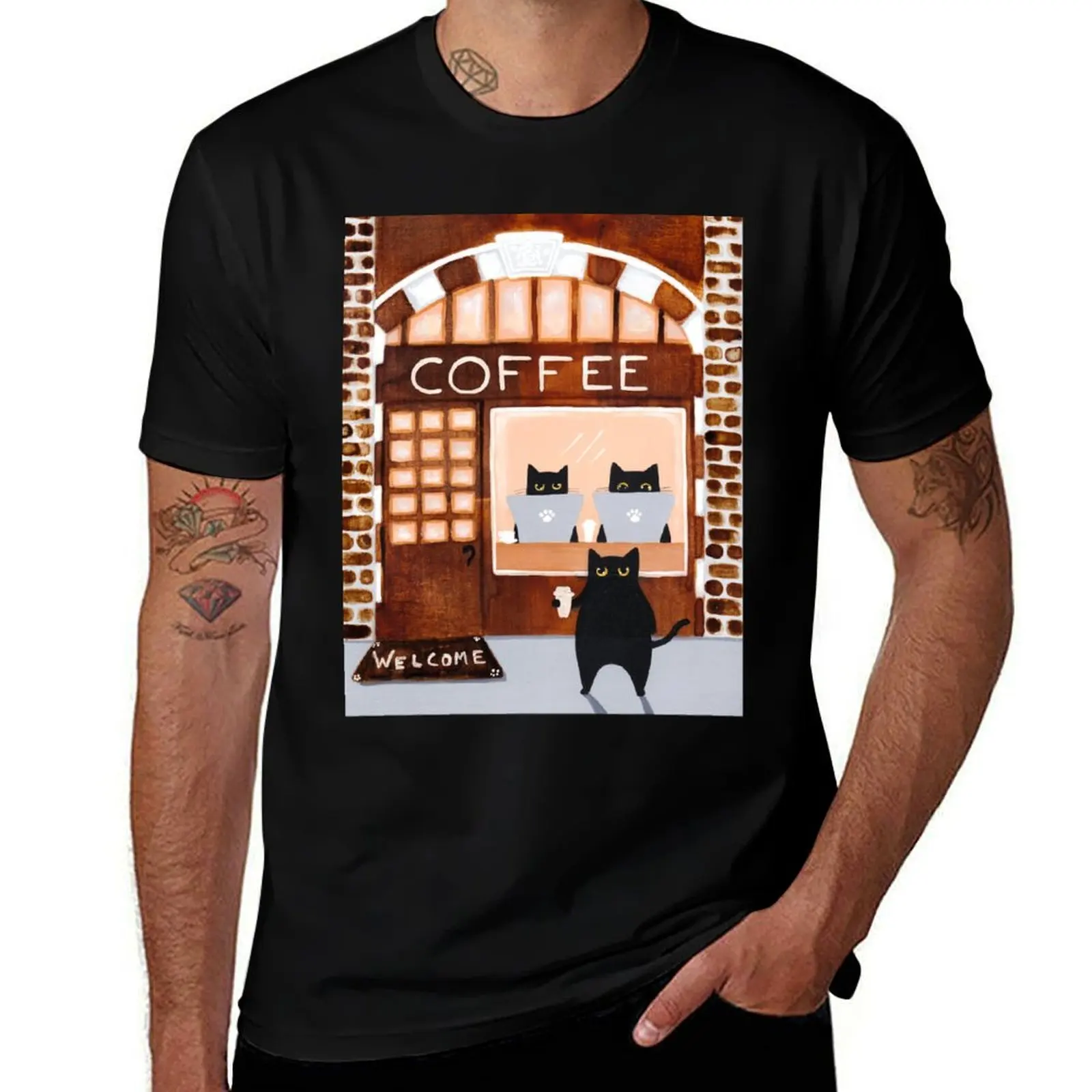 

Coffeehouse Cats T-Shirt Casual Loose Fit Summer Tee Shirt