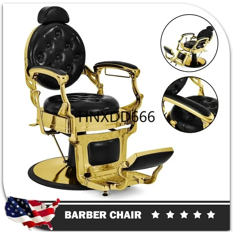 Heavy Duty Vintage Barber Chair with Hydraulic Recline, Rounded Cushion for Salon and Spa Styling