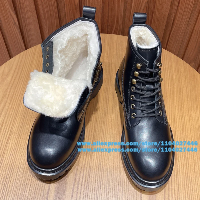 

Snow Boots Men's Sheepskin and Fur Integrated Winter Warm and Plush Thick Cotton Shoes Boots Luxury Designer Handmade Men Shoes