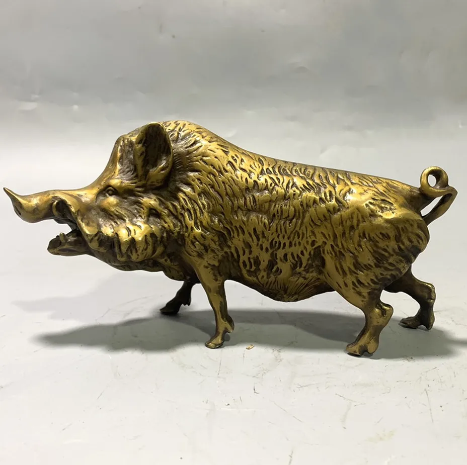 Realistic Wild Boar Statue Brass Wild Animal Decor Statue Cartoon Character Kids Preschool Figurine Toy Decoration Gift