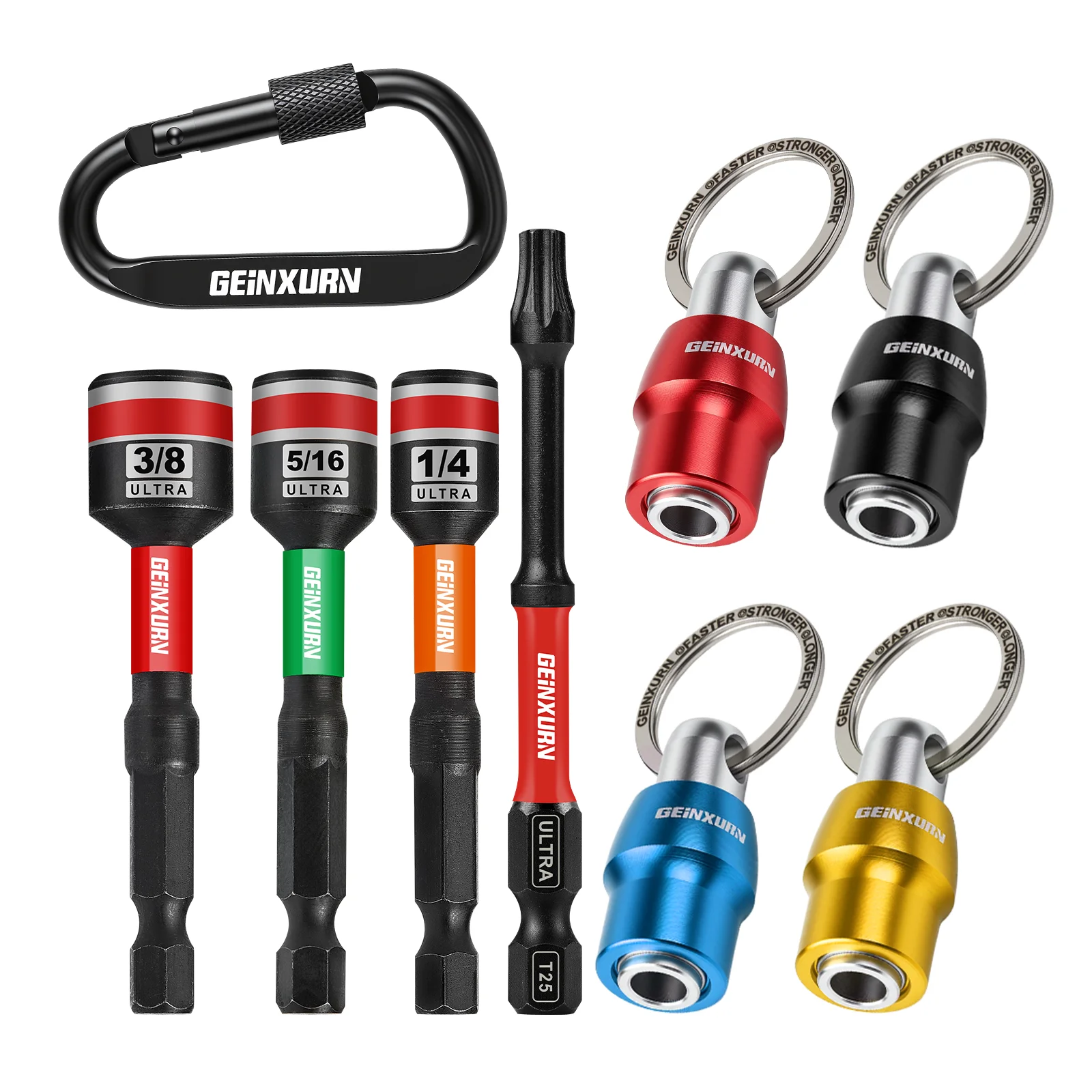 

Geinxurn Keychain Bit Holders Set,1/4" Hex Shank Bit Holder and Nut Driver set and 3" Screwdriver