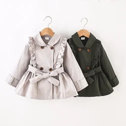 Autumn Girls' Windbreaker Army Green Long Sleeve Polo Coat 2-6 Year Old Girls' Solid Outgoing Jacket