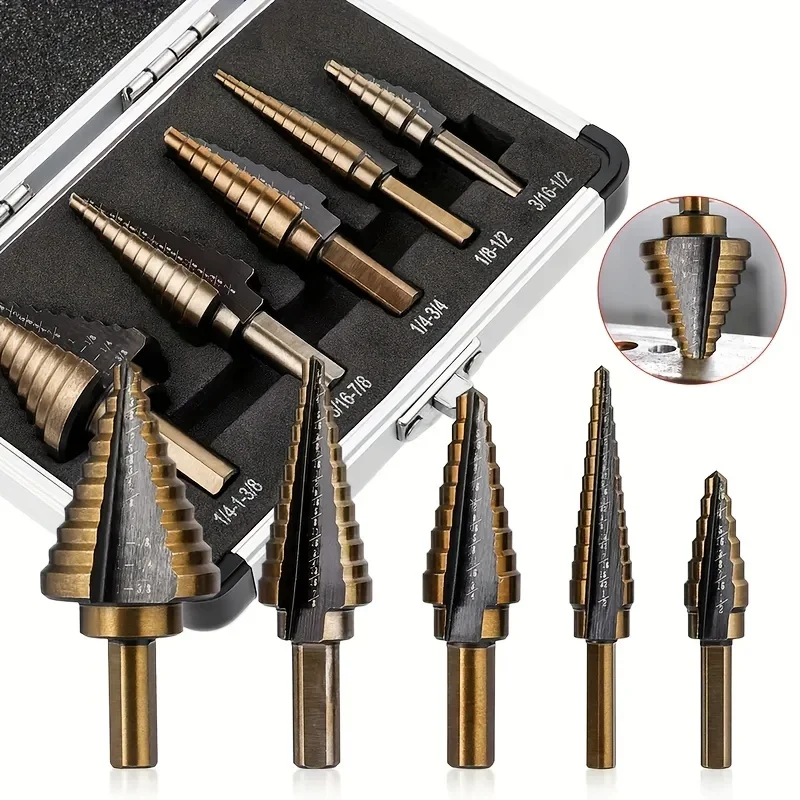 5pcs Step Drill Bit Set Hss Cobalt Multiple Hole 50 Sizes Cobalt Titanium Conical Carbide Drill Perforator Hole Cutter Tool