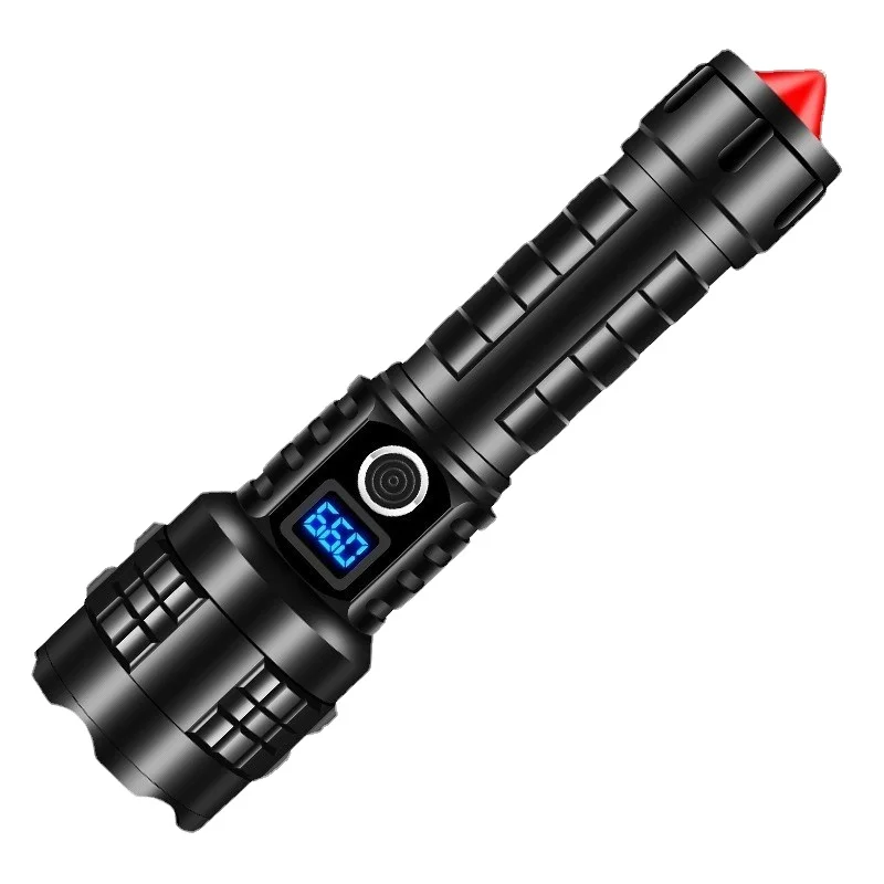 XHP70 LED Flashlight Tactical IPX6 Waterproof Type-C Rechargeable Torch Bright Lamp with Safety Hammer for Car Emergency Camping