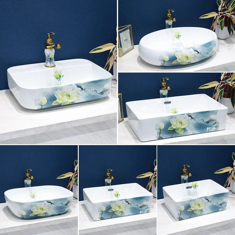 Ceramic washbasin Chinese lotus