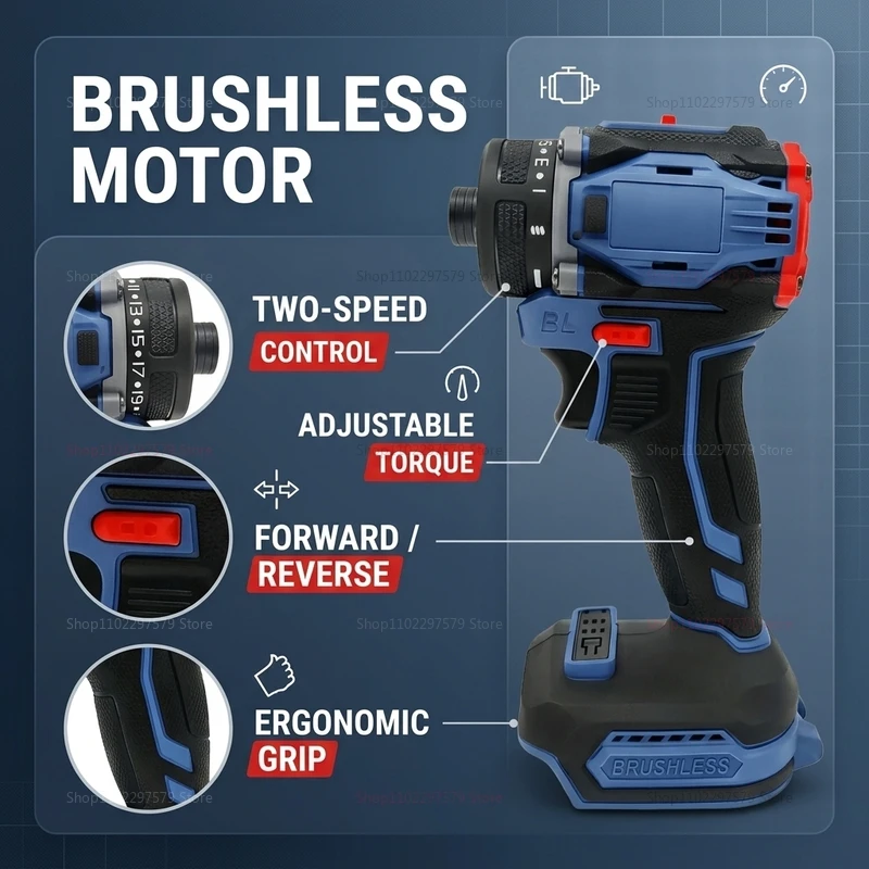 Brushless Electric Screwdriver Cordless Drill Two Speed No Battery Included Perfect for Home DIY Projects Lightweight and Rechar