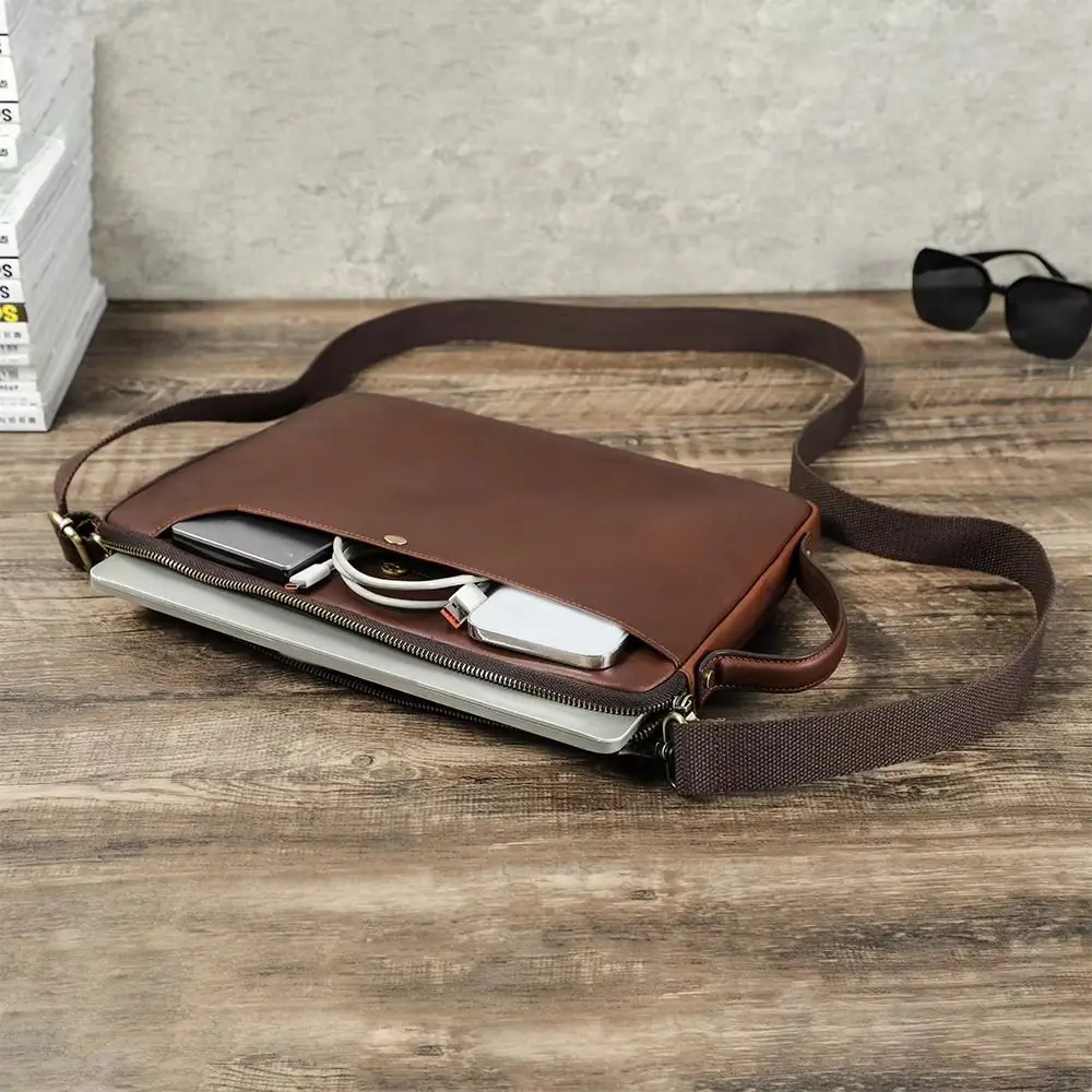 

Fashion Genuine Leather Laptop Bag With Shoulder Strap Vintage Crossbody Briefcase Men's Bag For MacBook Pro Air 14 13