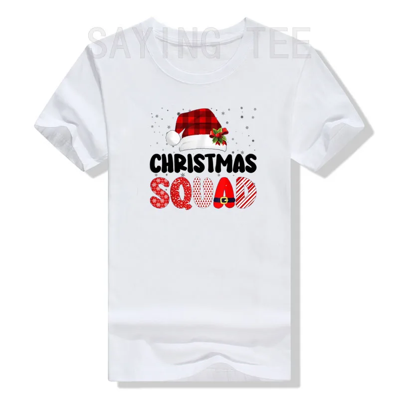 Christmas Squad Family Group Matching Red Plaid Elf Santa T-Shirt Gift Xmas Party Costume Graphic Tee Tops Holiday Basics Outfit