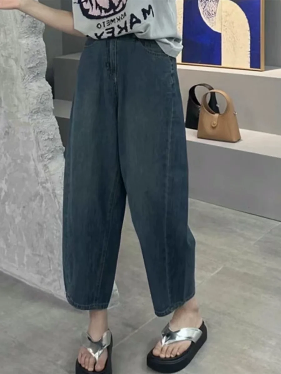 

Большие размеры, тонкие джинсовые брюки-шаровары и матери, женские весенне-летние новые свободные широкие брюки-банан с девятью точками и высокой талией