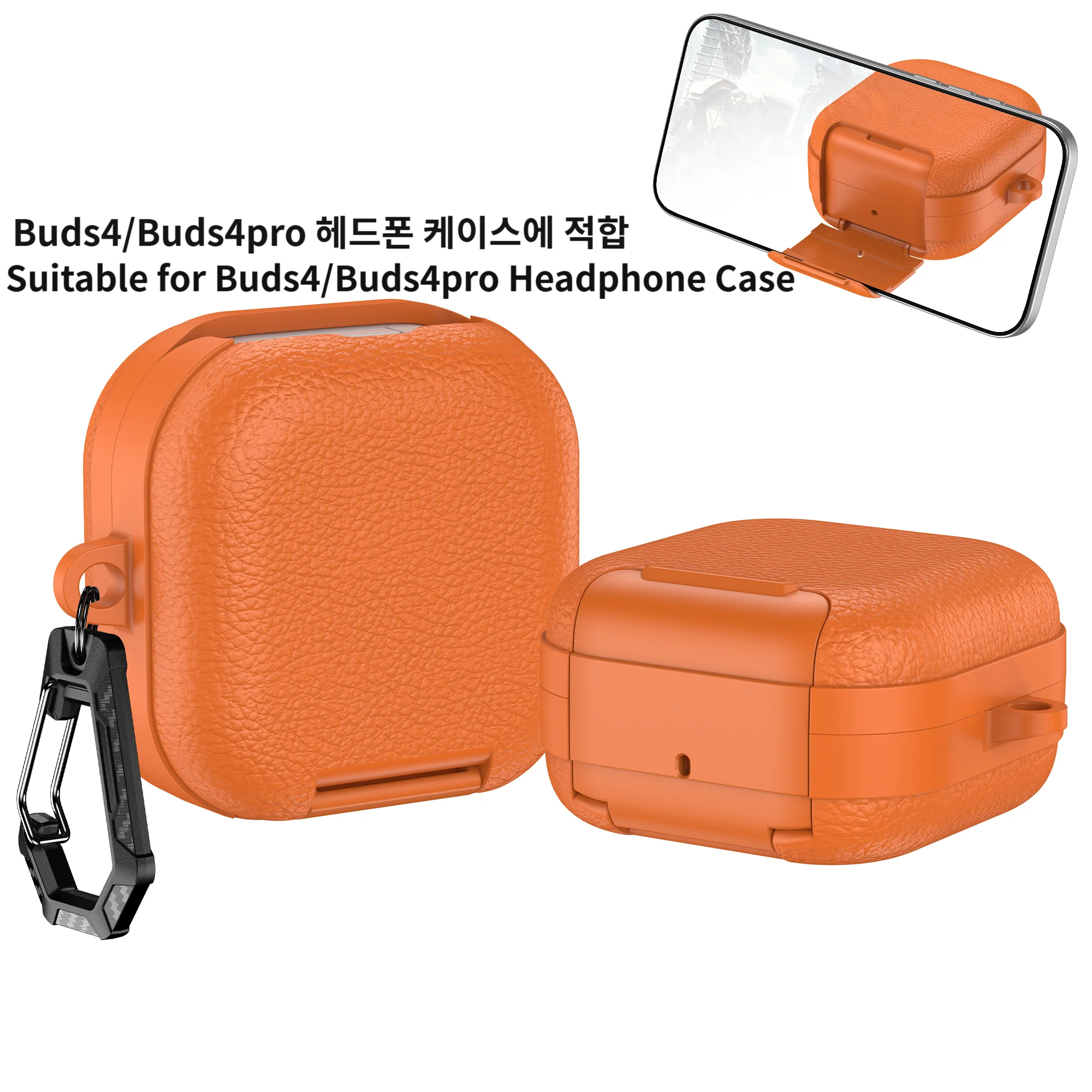 

Business Leather Earphone Case for Samsung Galaxy Buds4 pro with Phone Stand Shockproof Full Cover Shell for Earphone Protection