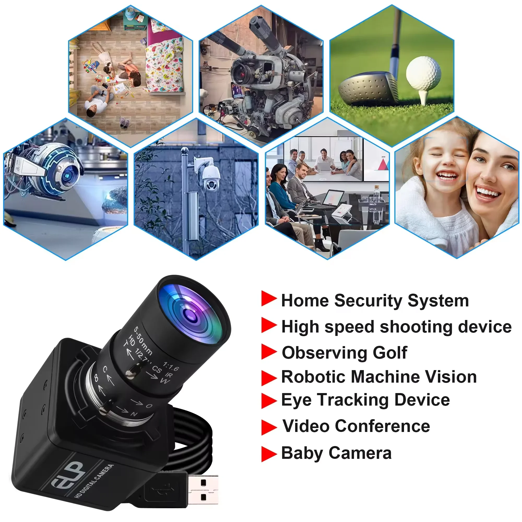 ELP 1200P 90fps Global Shutter USB Camera 10X Manual Focus PC Webcam High Speed Industrial Camera for Document Scanning