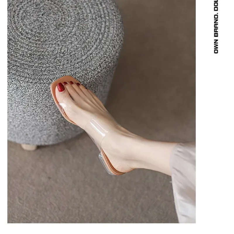 أحذية شباشب شفافة بكعب رفيع للنساء شرائح فاخرة بكعب البغال شباشب جيلي ميد 2025 مصممة بريق عالي #5