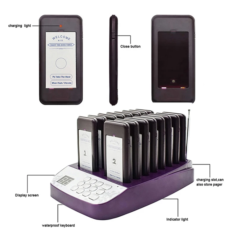

2025 hot sale Fast Food System Electronic Paging Restaurant Coaster Guest Call Equipment Queuing Cafe 16 Pagers Restaurants Tabl
