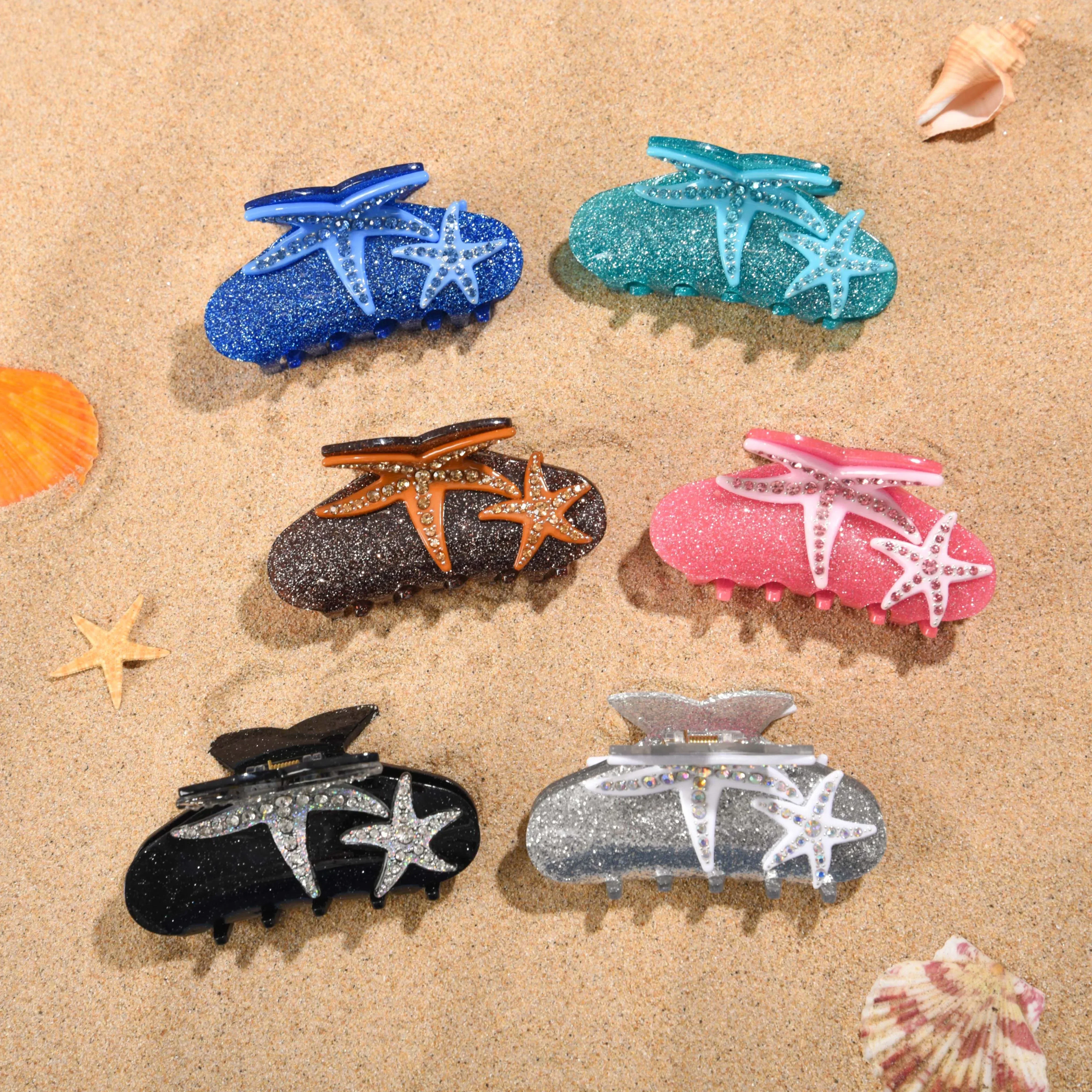 Muweordy Summer Rhinestone Starfish Hair Claw Ocean Claw Clips Travel Vacation Jewelry Popular Hair Catches Hair Accessories