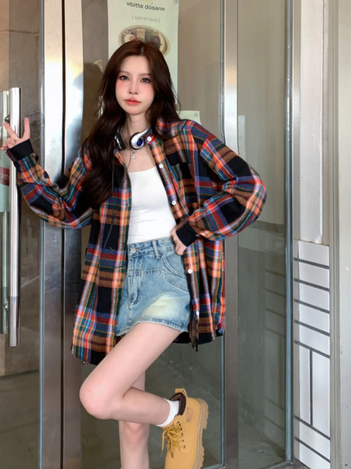 

Весенняя корейская куртка-пальто в горошек с воротником, женская, средней длины, свободного кроя, повседневная верхняя одежда