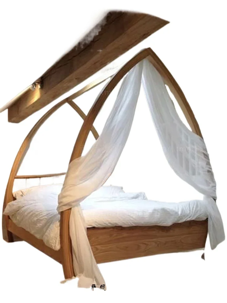 Solid wood double bed, log style, large bed with personalized design