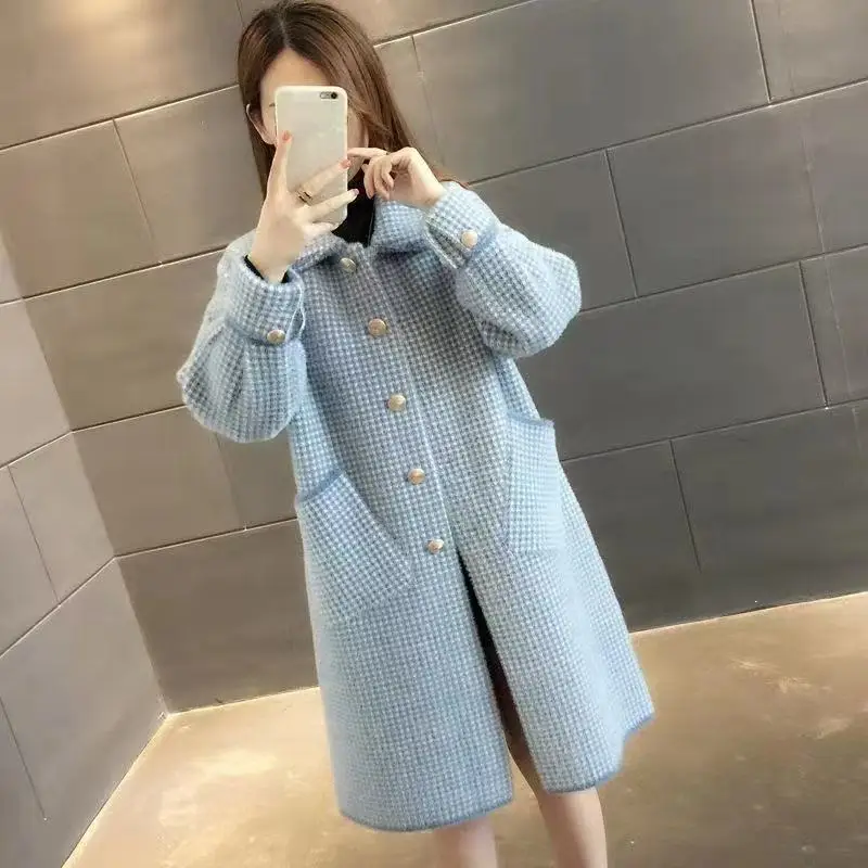 Autumn Winter Loose Woolen Female Overcoat Korean Medium Long Styles Women Tops Coat Fashion Lmitation Mink Fur Ladies Jacket