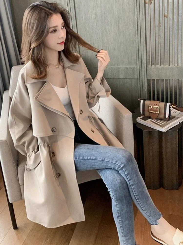 

Trench Coat Turn-down Collar Double-breasted Lace-up Long Women Fashion Office Lady Jacket New Womens Clothing ZL29