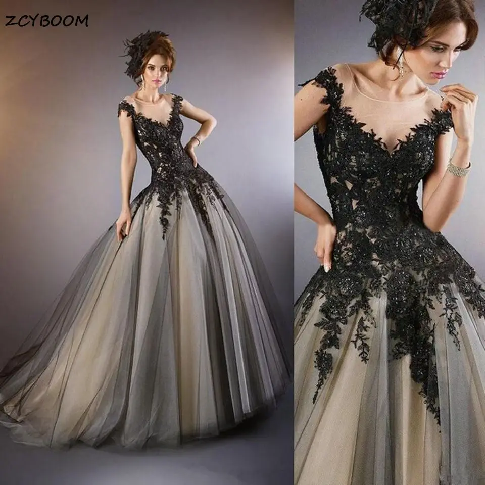 Robe de Soirée gothique noire en dentelle et Tulle, Vintage, col rond, élégante, ligne a, pour femmes, 2022