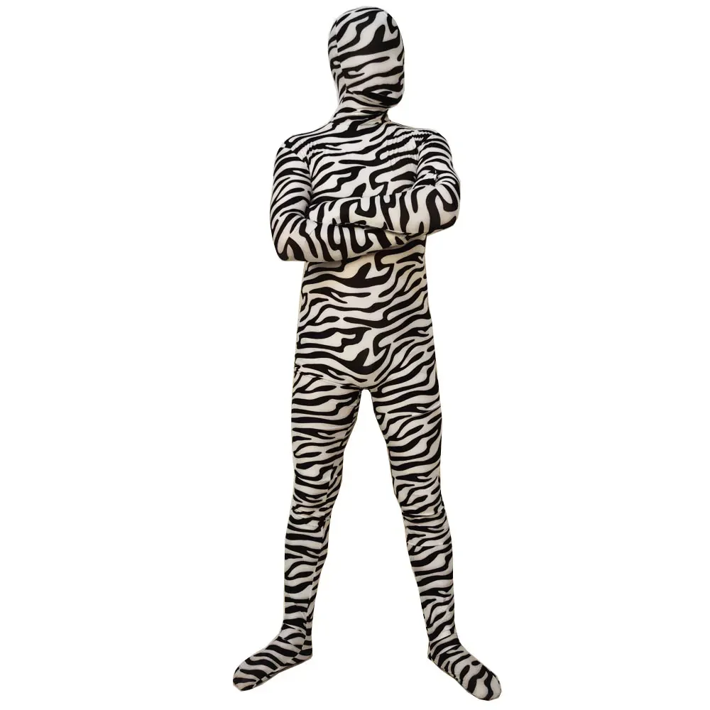 ผู้ใหญ่ Zebra Cosplay Jumpsuit เครื่องแต่งกายวันฮาโลวีน Zentai Jumpsuit บอดี้สูท