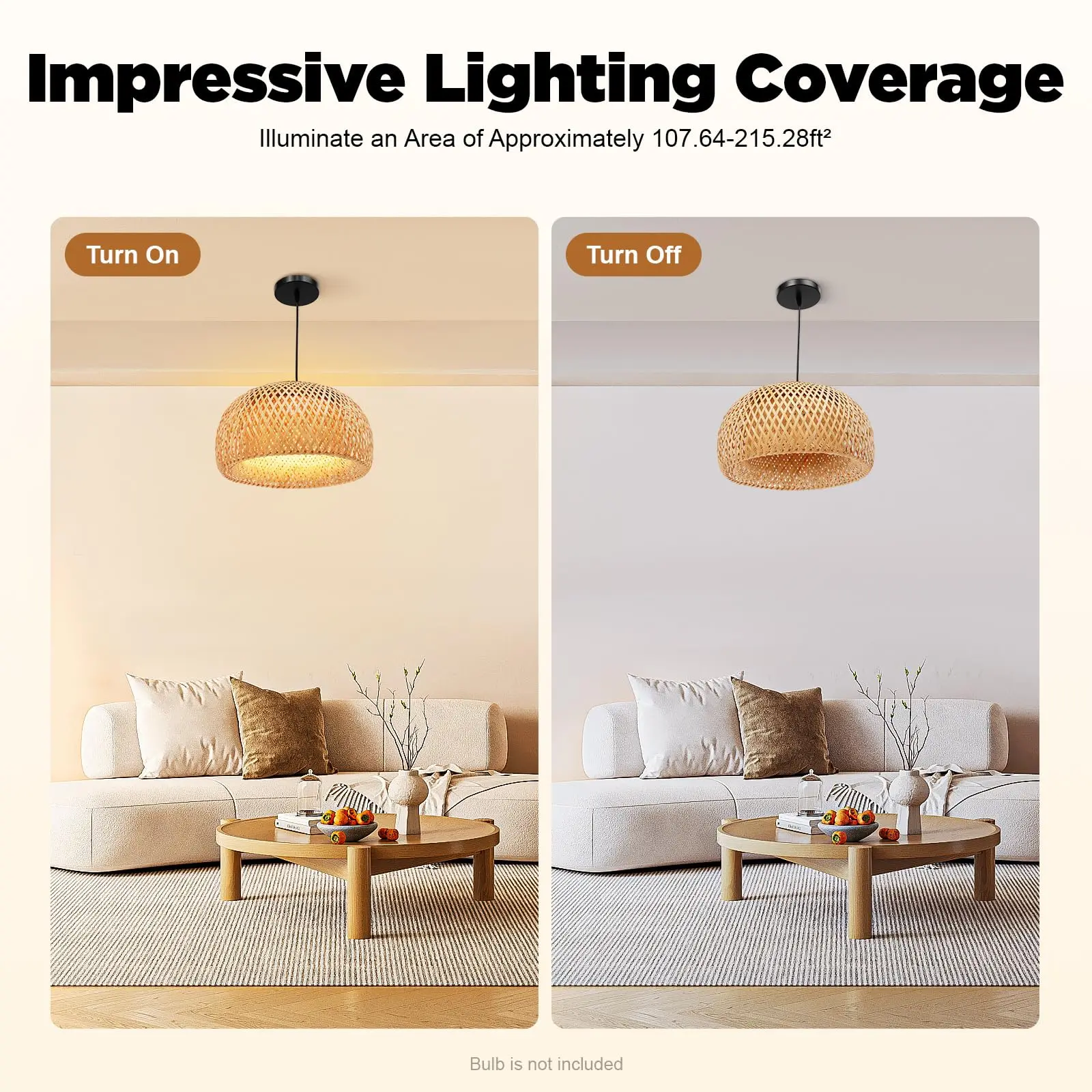 Lámpara colgante de bambú rústica de granja, lámpara de mimbre ajustable con bombilla E26 para cocina, comedor, sala de estar (14,96 pulgadas)