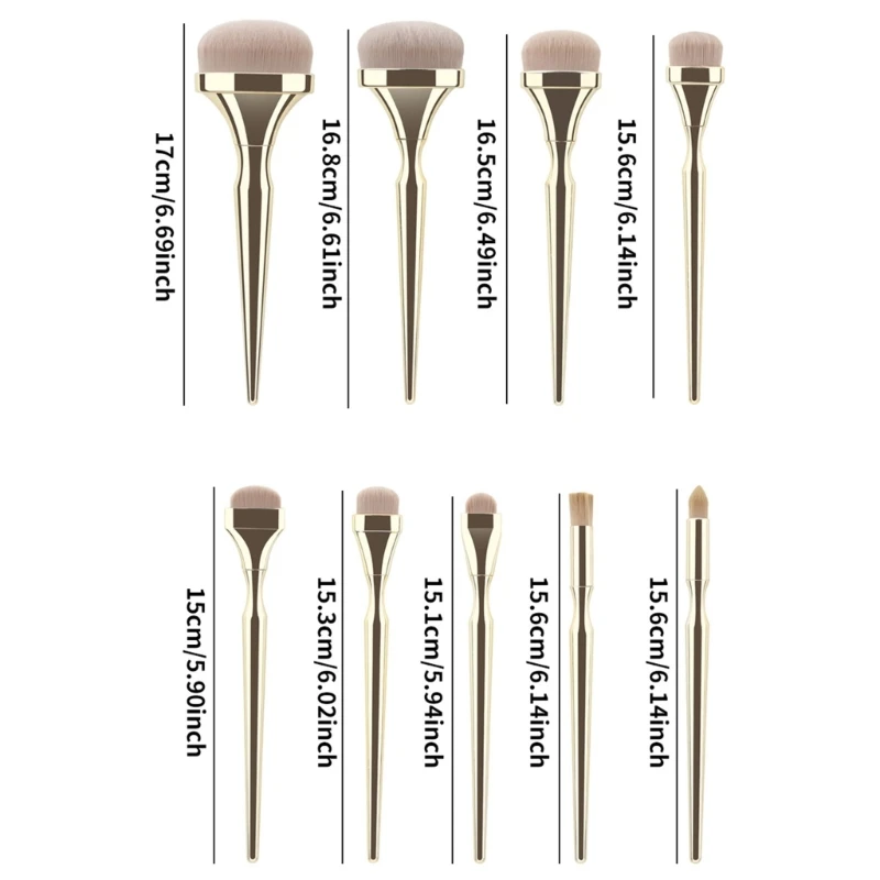 E1YE Essential 9Pcs Makeup Application Brushes for Blending Powder and Eye Makeup