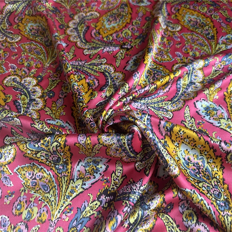 

1 meter 100% Mulberry Silk 22 momme Heavy Silk Fabric Rose Cashew Printed 136cm 53" wide by the yard JJ663