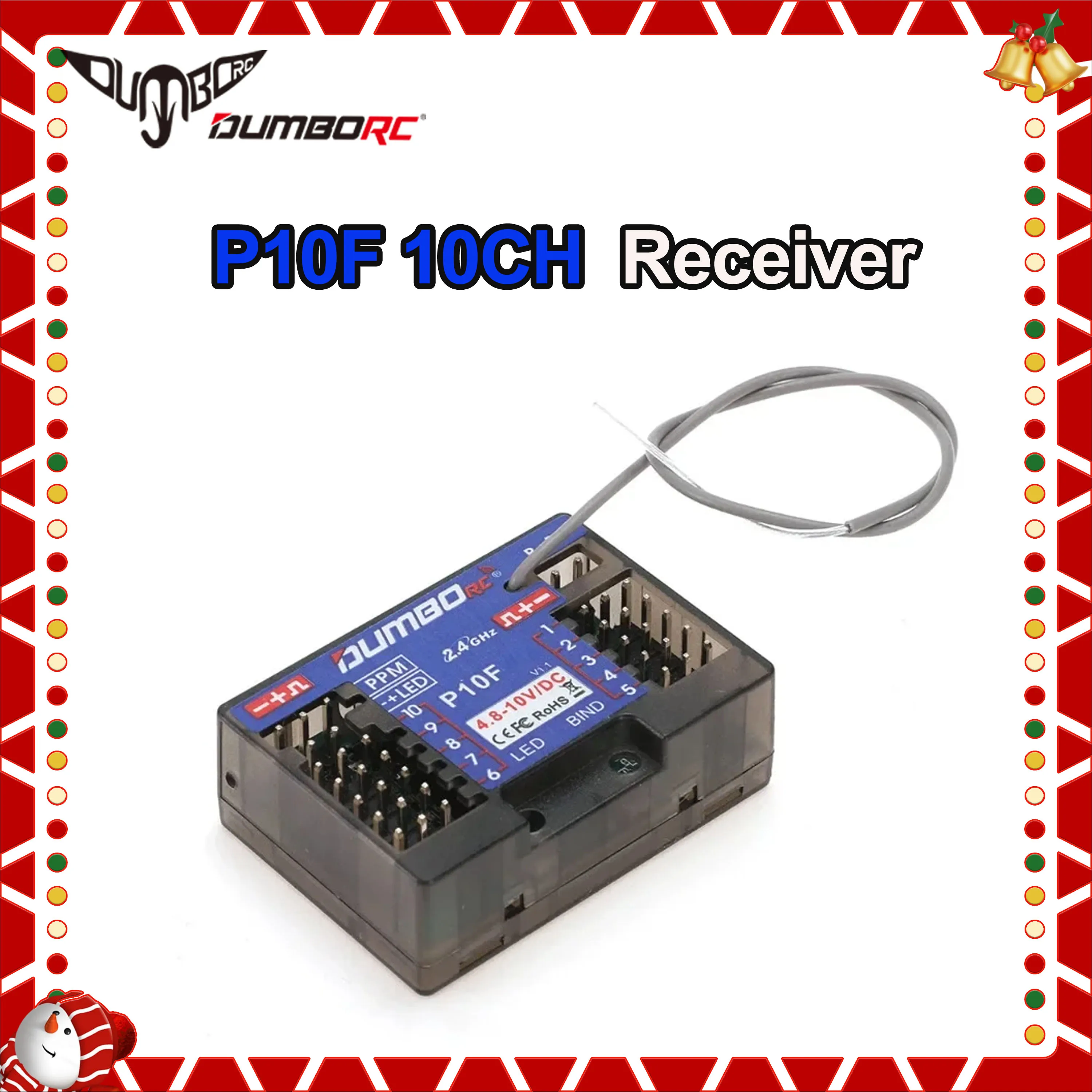 

DUMBORC P10F 10CH 2.4GHz Receiver 10 Channel Voltage Return PPM PWM for X6PM-350 DDF-350 Transmitter Remote Control Car Boat Toy
