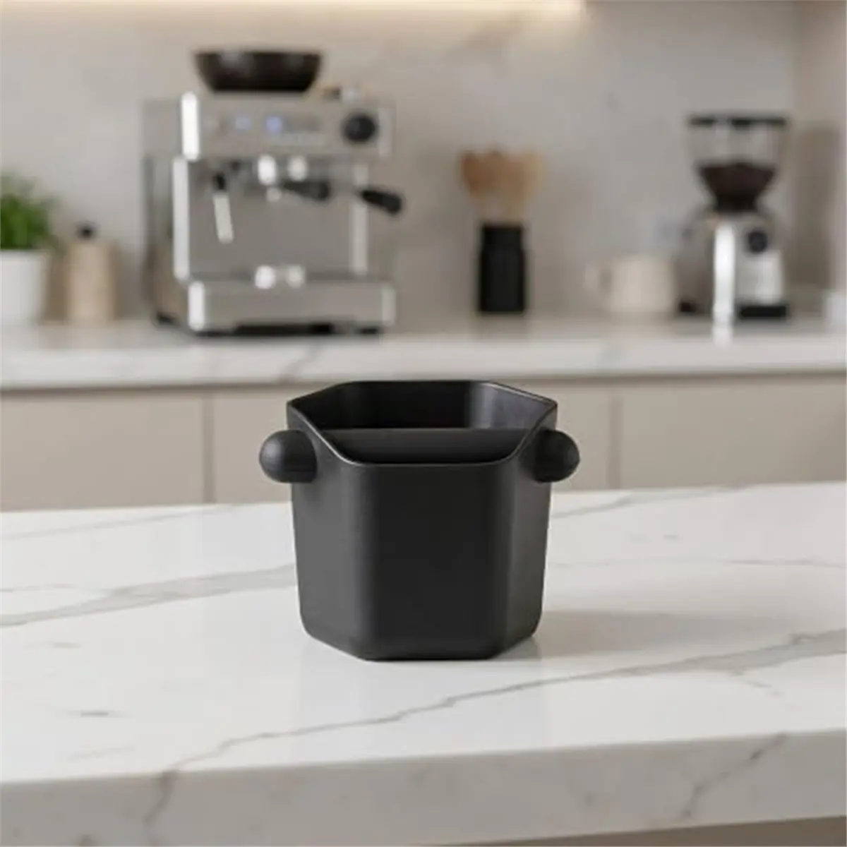 Espresso Knock Box 580ml Black Spill-Resistant Dump Bin, Coffee Grounds Disposal for Home Cafe Countertop