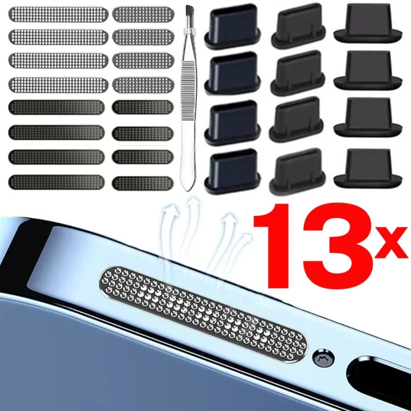 13-1PCS Universal Metal Mesh Anti Dust Proof Adhesive Net Phone Sticker For IPhone 16 15 Pro Max 16 Plus Speaker Hole Anti-Dust