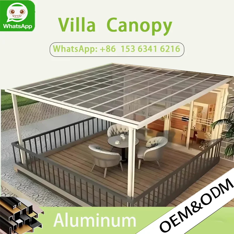 

OneAlu Luxury Waterproof Aluminum Canopy - Polycarbonate Roof with Gutter for Garden Patio Outdoor Sunshade