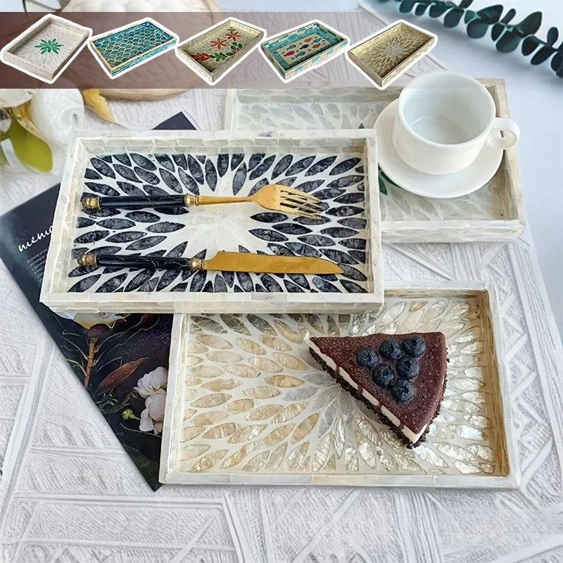 

Multifunctional Shell Tray Rectangular Oval Shape Nordic Style for Cake Coffee Service Jewelry Storage Living Room Cafe Decor