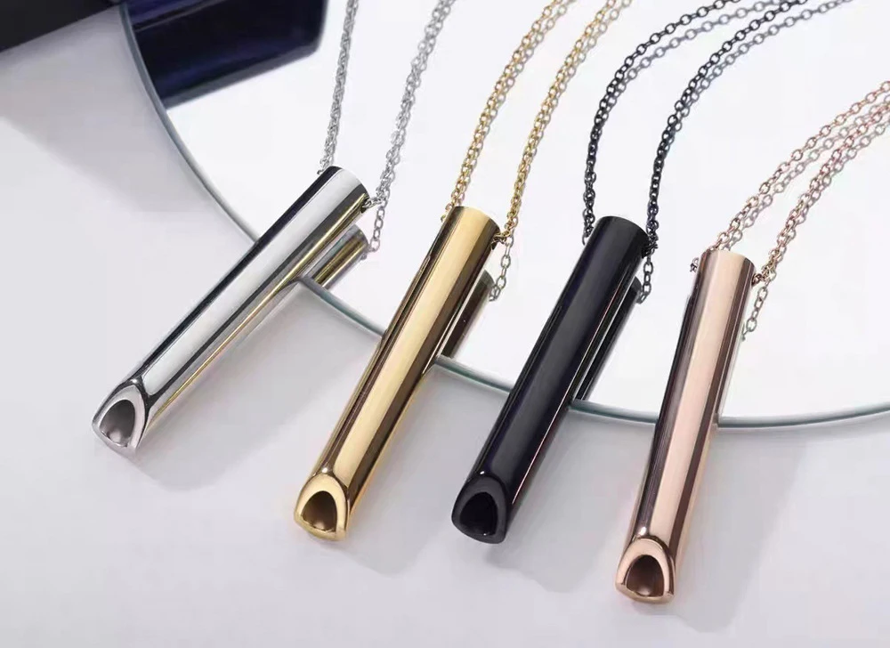 Stainless Steel Whistle Pendant Necklace - Stylish and Functional Tube Design for Men and Women