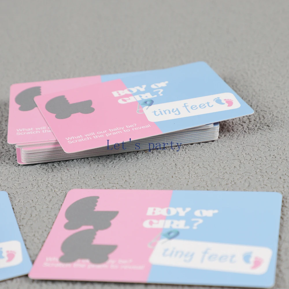 24Pcs/Set Newborn Boy or Girl Gender Reveal Game Scratch Cards for Team Girl Boy Birthday Baby Shower Baptism Party Decoration