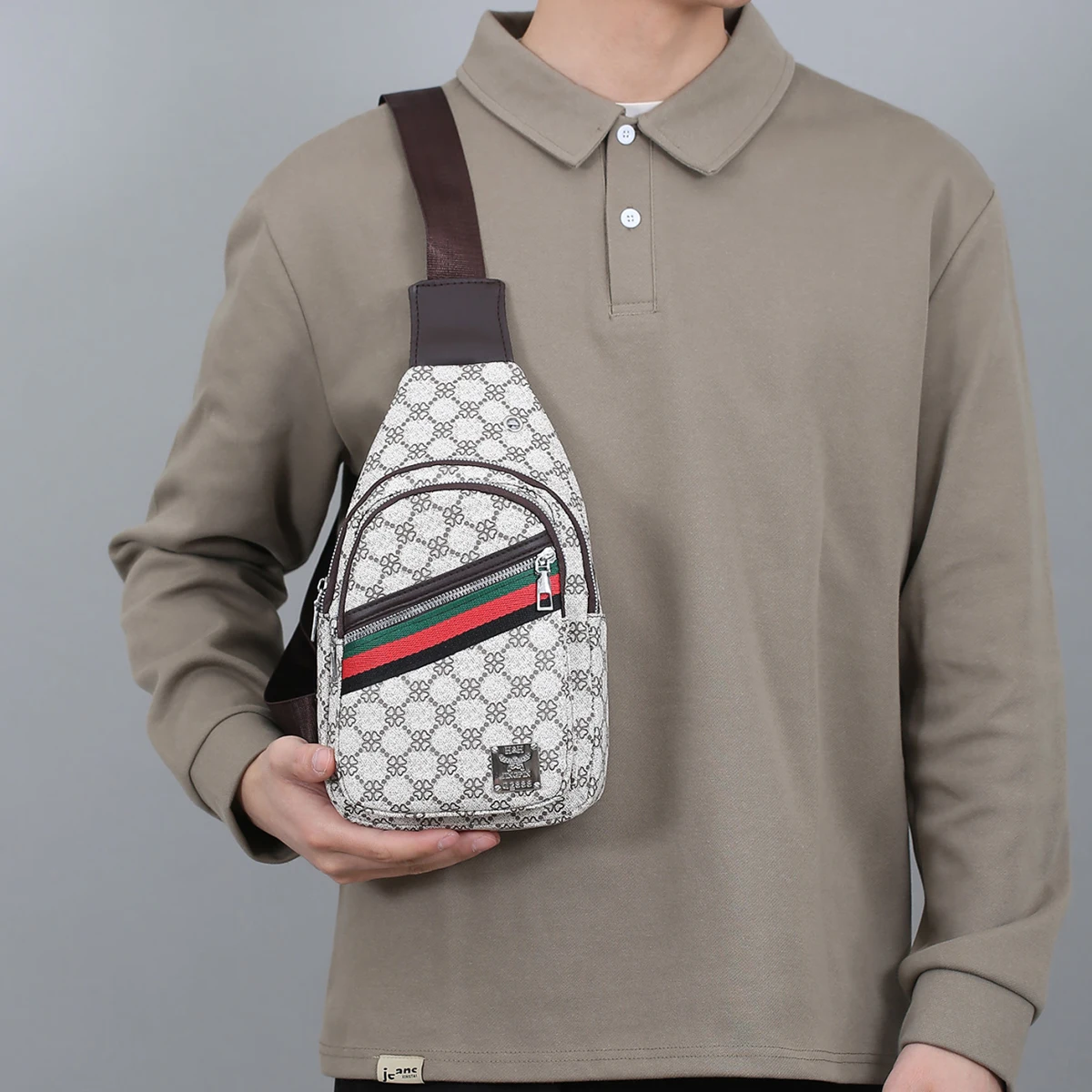 Sporty Functional chest bag for Men & Women Geometric Print Multi-Pocket PU Headphone Port  shoulder bag for Commute Sports view 6