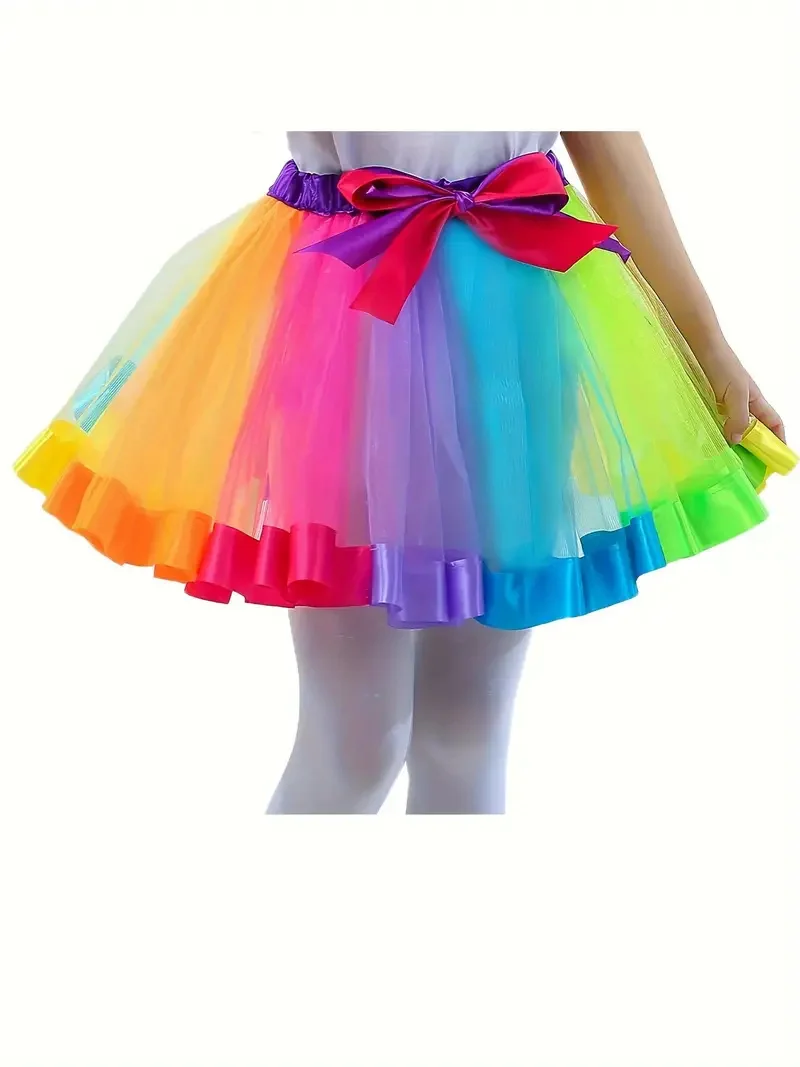 Hot Kids Lovely Handmade Colorful Tutu Skirt Girls Rainbow Tulle Tutu Pettiskirt Dance Bubble Skirt2-9T