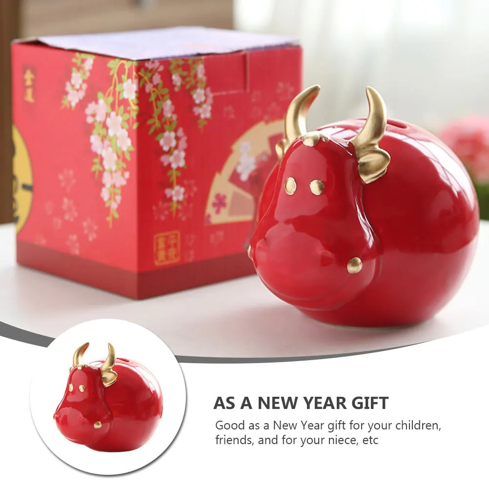 

1Pcs Savings Bank Cute Calf Piggy Bank Red Coin Storage Money Box New Year Gift Study Room Decoration Coin Jar