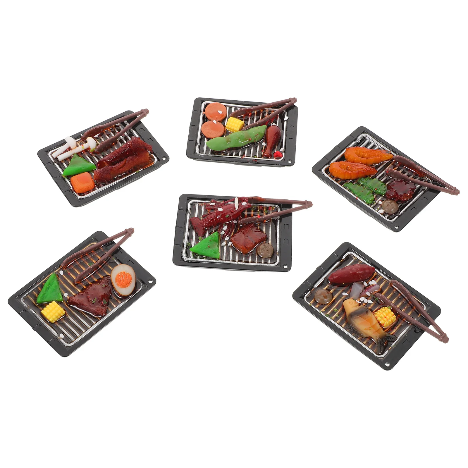 6 قطع شواية شواء صغيرة مجموعة واقعية المطبخ الغذاء الاصطناعي عرض الدعائم للحزب الغذاء دور اللعب ألعاب الشواء